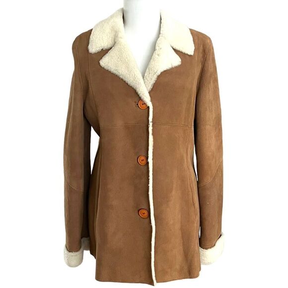 Vintage Aston Genuine Shearling Penny Lane Coat Size 8 Suede Leather Fur - Picture 1 of 16